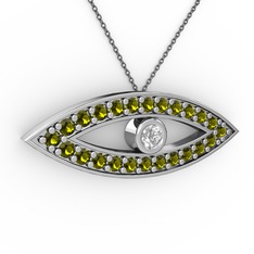 Ayn Kolye - Beyaz zirkon ve peridot 925 ayar gümüş kolye (40 cm gümüş rolo zincir) #7ooiqf