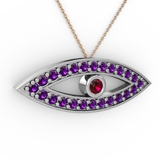 Ayn Kolye - Rodolit garnet ve ametist 18 ayar beyaz altın kolye (40 cm rose altın rolo zincir) #7q3z4d