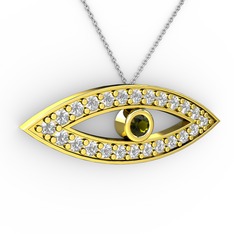 Ayn Kolye - Peridot ve beyaz zirkon 14 ayar altın kolye (40 cm beyaz altın rolo zincir) #84fduq