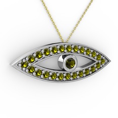 Ayn Kolye - Peridot 18 ayar beyaz altın kolye (40 cm altın rolo zincir) #9etqqk
