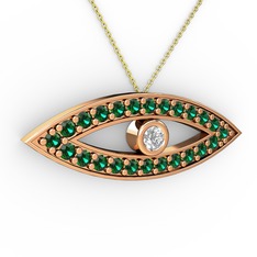 Swarovski ve yeşil kuvars 925 ayar rose altın kaplama gümüş kolye (40 cm gümüş rolo zincir)