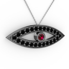Ayn Kolye - Rodolit garnet ve siyah zirkon 925 ayar siyah rodyum kaplama gümüş kolye (40 cm gümüş rolo zincir) #at59h