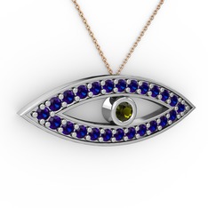 Ayn Kolye - Peridot ve lab safir 925 ayar gümüş kolye (40 cm rose altın rolo zincir) #aun5xb
