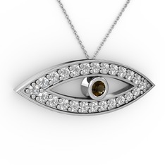 Dumanlı kuvars ve swarovski 925 ayar gümüş kolye (40 cm beyaz altın rolo zincir)
