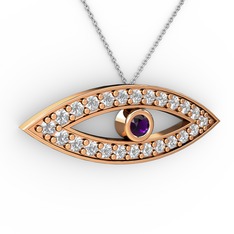 Ayn Kolye - Ametist ve pırlanta 925 ayar rose altın kaplama gümüş kolye (0.264 karat, 40 cm gümüş rolo zincir) #biwko9