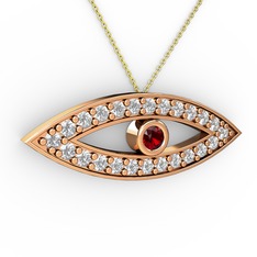 Garnet ve beyaz zirkon 8 ayar rose altın kolye (40 cm altın rolo zincir)