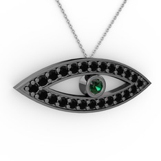Ayn Kolye - Yeşil kuvars ve siyah zirkon 925 ayar siyah rodyum kaplama gümüş kolye (40 cm gümüş rolo zincir) #c87gqs