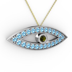 Peridot ve akuamarin 925 ayar gümüş kolye (40 cm altın rolo zincir)
