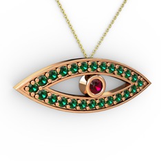 Ayn Kolye - Rodolit garnet ve yeşil kuvars 18 ayar rose altın kolye (40 cm altın rolo zincir) #d8m2hy