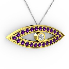 Ayn Kolye - Swarovski ve ametist 18 ayar altın kolye (40 cm gümüş rolo zincir) #da3449
