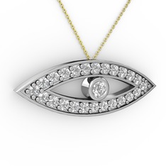 Swarovski ve pırlanta 14 ayar beyaz altın kolye (0.264 karat, 40 cm gümüş rolo zincir)