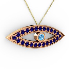 Ayn Kolye - Akuamarin ve lab safir 14 ayar rose altın kolye (40 cm altın rolo zincir) #dpuzxo