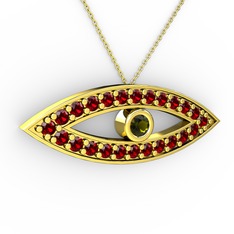 Peridot ve garnet 8 ayar altın kolye (40 cm gümüş rolo zincir)