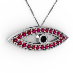 Ayn Kolye - Siyah zirkon ve rodolit garnet 8 ayar beyaz altın kolye (40 cm gümüş rolo zincir) #dxpuea