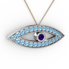 Ayn Kolye - Lab safir ve akuamarin 925 ayar gümüş kolye (40 cm rose altın rolo zincir) #e17mi3