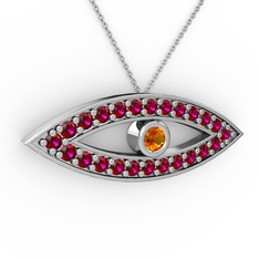 Ayn Kolye - Sitrin ve rodolit garnet 8 ayar beyaz altın kolye (40 cm beyaz altın rolo zincir) #e2xp31