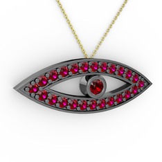 Ayn Kolye - Garnet ve rodolit garnet 925 ayar siyah rodyum kaplama gümüş kolye (40 cm altın rolo zincir) #ejcp3t
