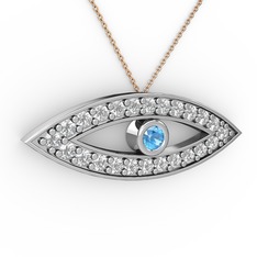 Ayn Kolye - Akuamarin ve pırlanta 14 ayar beyaz altın kolye (0.264 karat, 40 cm rose altın rolo zincir) #fun42j