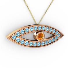 Ayn Kolye - Sitrin ve akuamarin 14 ayar rose altın kolye (40 cm gümüş rolo zincir) #g2e5wv