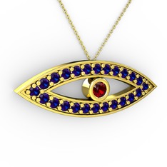 Ayn Kolye - Garnet ve lab safir 14 ayar altın kolye (40 cm altın rolo zincir) #g3orch