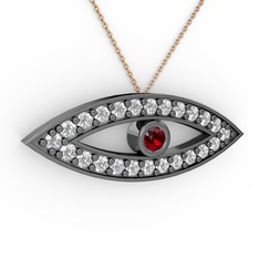 Ayn Kolye - Garnet ve pırlanta 925 ayar siyah rodyum kaplama gümüş kolye (0.264 karat, 40 cm rose altın rolo zincir) #gatg9o