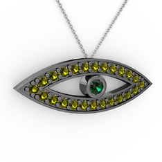 Ayn Kolye - Yeşil kuvars ve peridot 925 ayar siyah rodyum kaplama gümüş kolye (40 cm gümüş rolo zincir) #ghlsdc