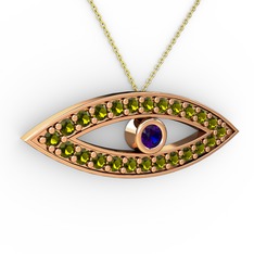 Ayn Kolye - Lab safir ve peridot 18 ayar rose altın kolye (40 cm altın rolo zincir) #gmr3mb