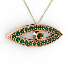 Ayn Kolye - Peridot ve yeşil kuvars 18 ayar rose altın kolye (40 cm altın rolo zincir) #gyo490