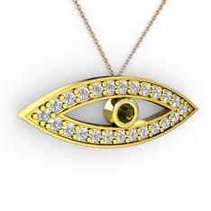 Peridot ve pırlanta 8 ayar altın kolye (0.264 karat, 40 cm rose altın rolo zincir)