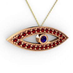 Ayn Kolye - Lab safir ve garnet 14 ayar rose altın kolye (40 cm altın rolo zincir) #hl616t