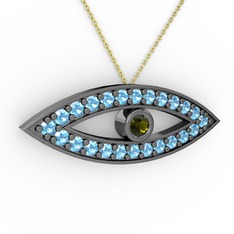 Ayn Kolye - Peridot ve akuamarin 925 ayar siyah rodyum kaplama gümüş kolye (40 cm altın rolo zincir) #hucdhj