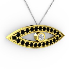 Ayn Kolye - Swarovski ve siyah zirkon 18 ayar altın kolye (40 cm beyaz altın rolo zincir) #i0z1ji