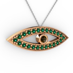 Ayn Kolye - Dumanlı kuvars ve yeşil kuvars 8 ayar rose altın kolye (40 cm gümüş rolo zincir) #i487bc