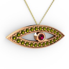 Ayn Kolye - Rodolit garnet ve peridot 18 ayar rose altın kolye (40 cm altın rolo zincir) #i664iy