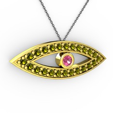 Ayn Kolye - Pembe kuvars ve peridot 925 ayar altın kaplama gümüş kolye (40 cm gümüş rolo zincir) #ikf0h1
