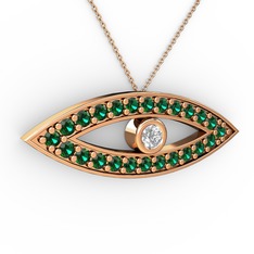 Ayn Kolye - Swarovski ve yeşil kuvars 14 ayar rose altın kolye (40 cm rose altın rolo zincir) #iopeer