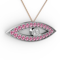 Ayn Kolye - Pırlanta ve pembe kuvars 18 ayar beyaz altın kolye (0.036 karat, 40 cm rose altın rolo zincir) #irnlxz
