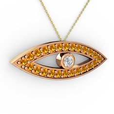 Ayn Kolye - Swarovski ve sitrin 925 ayar rose altın kaplama gümüş kolye (40 cm altın rolo zincir) #iy3x6o