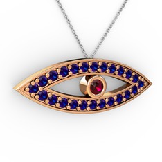 Rodolit garnet ve lab safir 925 ayar rose altın kaplama gümüş kolye (40 cm beyaz altın rolo zincir)
