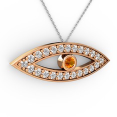 Ayn Kolye - Sitrin ve swarovski 14 ayar rose altın kolye (40 cm beyaz altın rolo zincir) #jo3ms7