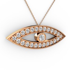 Ayn Kolye - Beyaz zirkon ve pırlanta 925 ayar rose altın kaplama gümüş kolye (0.264 karat, 40 cm rose altın rolo zincir) #k1c5ok