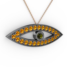 Ayn Kolye - Peridot ve sitrin 925 ayar siyah rodyum kaplama gümüş kolye (40 cm gümüş rolo zincir) #k5783i