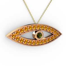 Peridot ve sitrin 14 ayar rose altın kolye (40 cm gümüş rolo zincir)