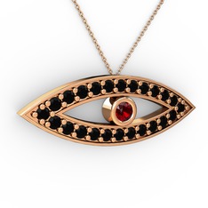Garnet ve siyah zirkon 18 ayar rose altın kolye (40 cm rose altın rolo zincir)
