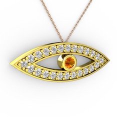 Ayn Kolye - Sitrin ve beyaz zirkon 18 ayar altın kolye (40 cm rose altın rolo zincir) #kxe9bh