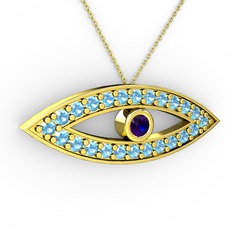 Ayn Kolye - Lab safir ve akuamarin 18 ayar altın kolye (40 cm gümüş rolo zincir) #lem5wt