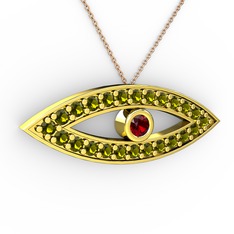Garnet ve peridot 18 ayar altın kolye (40 cm rose altın rolo zincir)