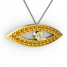 Ayn Kolye - Beyaz zirkon ve sitrin 8 ayar altın kolye (40 cm gümüş rolo zincir) #lg0v7e