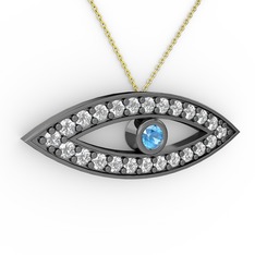 Akuamarin ve swarovski 925 ayar siyah rodyum kaplama gümüş kolye (40 cm gümüş rolo zincir)