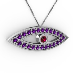 Ayn Kolye - Rodolit garnet ve ametist 14 ayar beyaz altın kolye (40 cm gümüş rolo zincir) #lhumgj